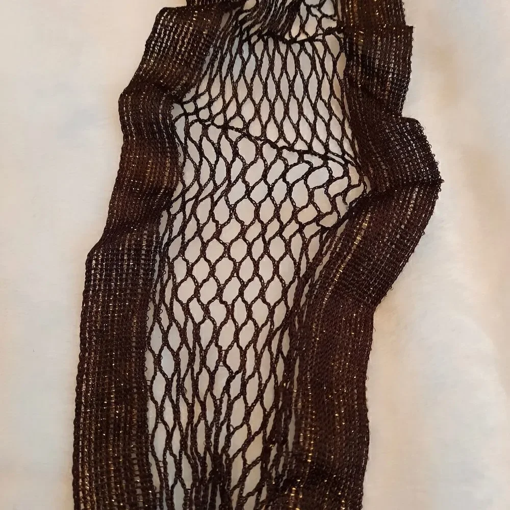 Brown/ Gold Metallic Fringed Netted Scarf/Tie Belt